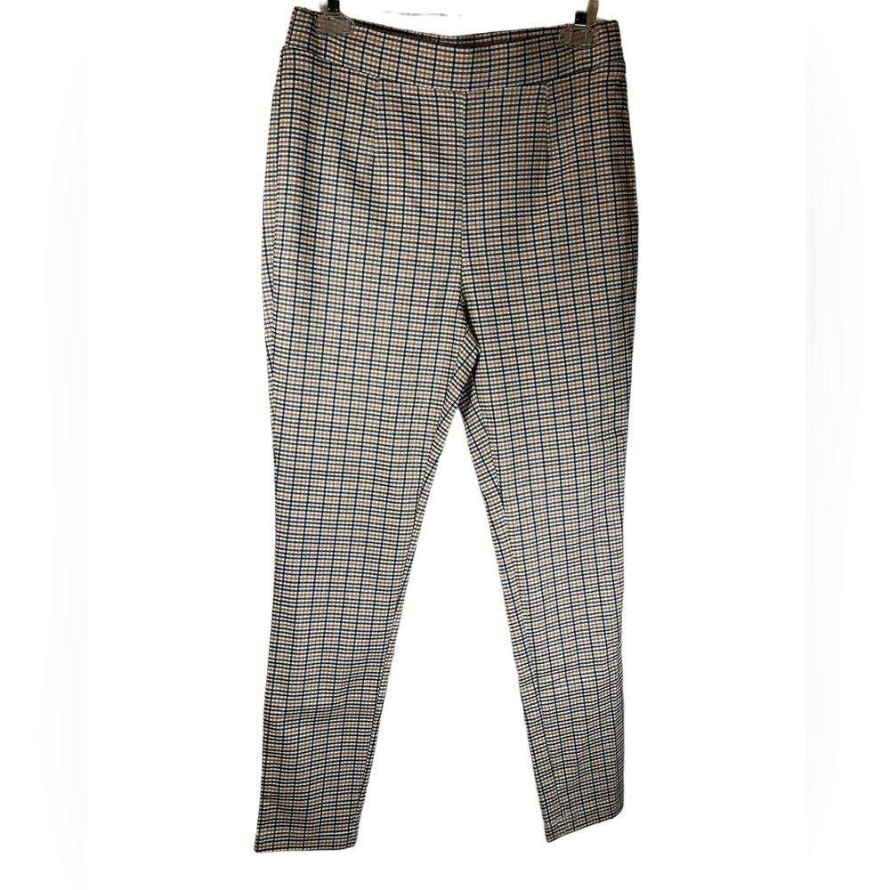 DKNY Plaid Leggings Pants | Gray White Gold | Size 8